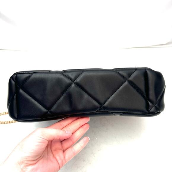 Badgley Mischka Black Diamond Quilted Puffer Front Lock Shoulder Bag Purse - Picture 7 of 9